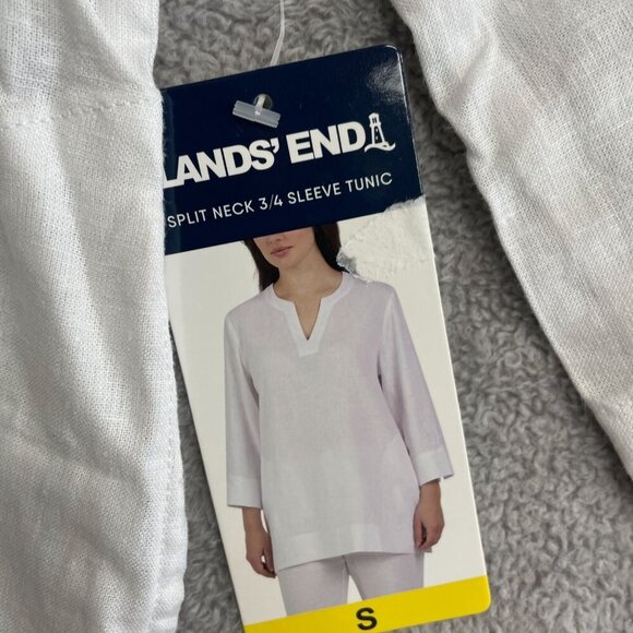 NEW Lands' End Women's S White Linen/Viscose Tunic Top 3/4 Sleeve Split Neck - Picture 8 of 10